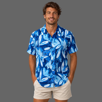 Chemise hawaïenne homme Indigo Feuillage