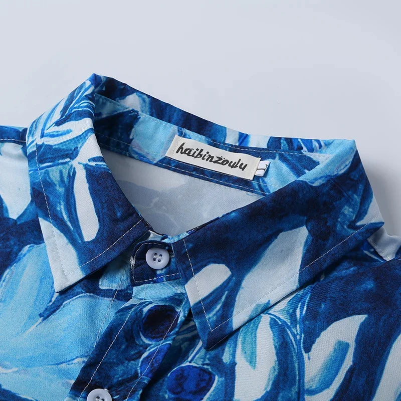 Chemise hawaïenne homme Indigo Feuillage