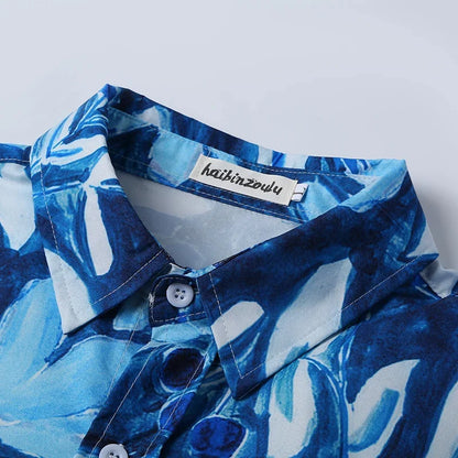 Chemise hawaïenne homme Indigo Feuillage