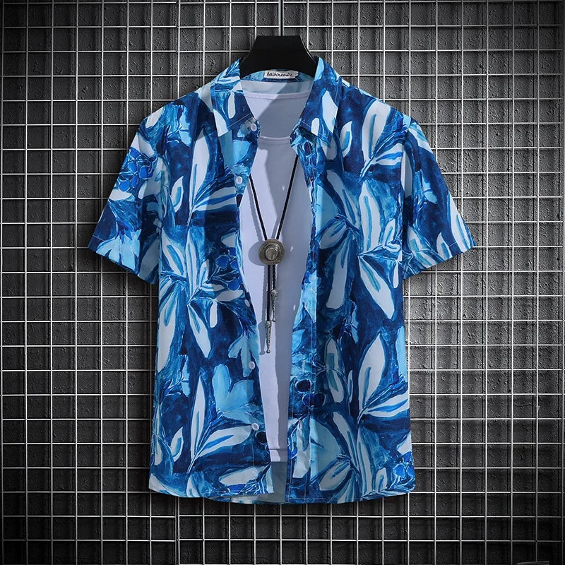 Chemise hawaïenne homme Indigo Feuillage